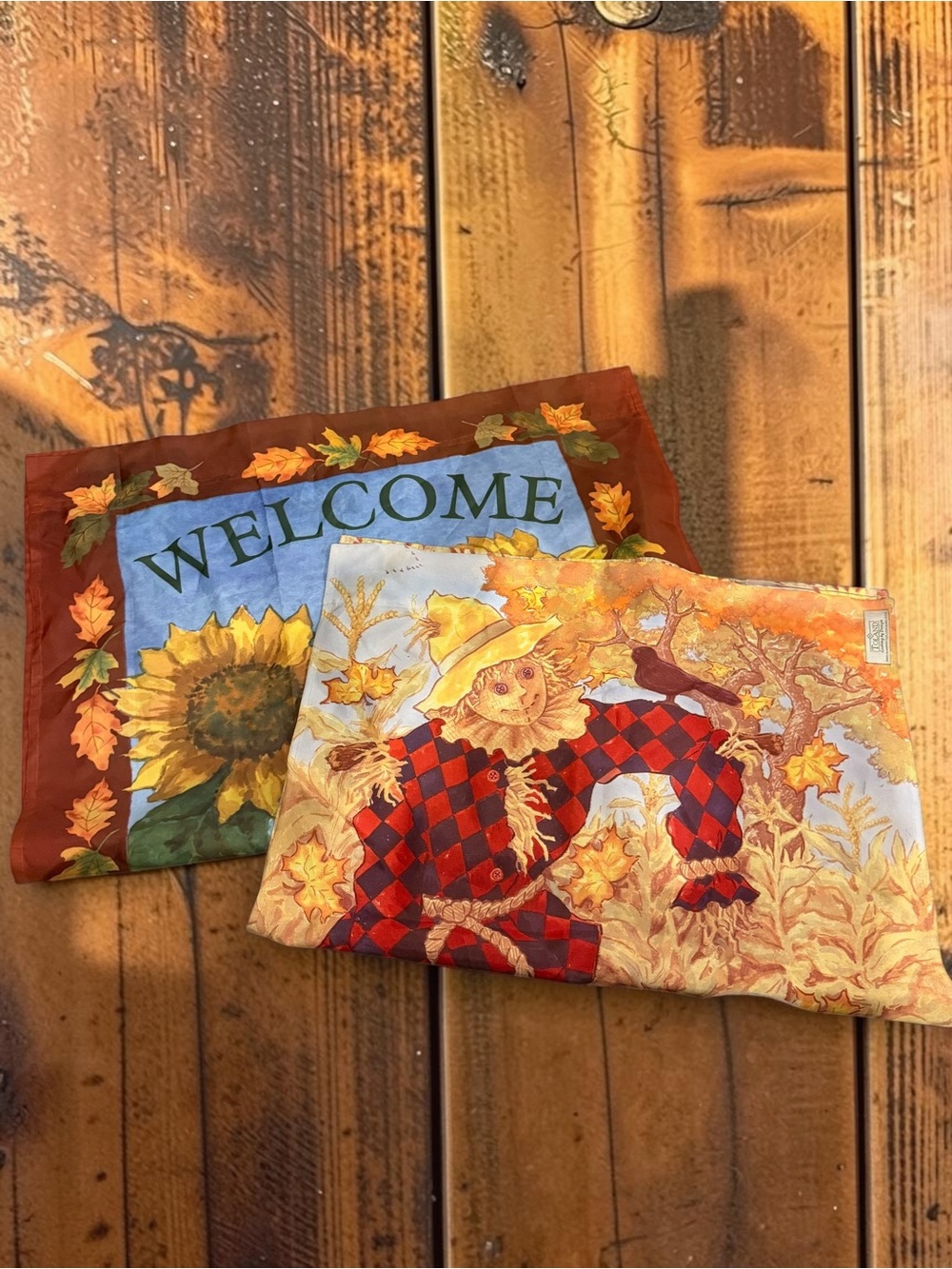 Fall Welcome Flag Set of 2 Sunflower Pumpkin Scarecrow Garden House